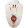 La vivia Handmade RED Seed Beads Long Medallion Star FIRE Beaded Necklace Earrings Set S-51-SB-10