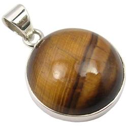 SilverStarJewel Tigers Eye Pendant 1.1'' Solid Sterling Silver Jewelery Gift