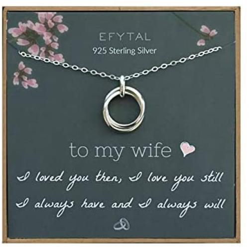 EFYTAL Wife Gifts, Wife Birthday Gift Ideas for Her, Romantic Sterling Silver 925 2 Thick Interlocking Circles Necklace Jewelry for Women, Cute Anniversary/Valentines Day Present