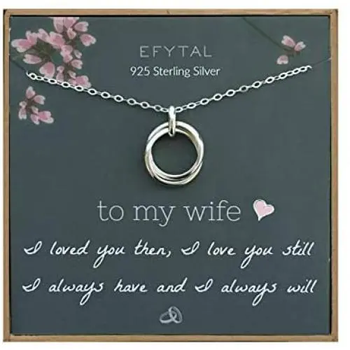 EFYTAL Wife Gifts, Wife Birthday Gift Ideas for Her, Romantic Sterling Silver 925 2 Thick Interlocking Circles Necklace Jewelry for Women, Cute Anniversary/Valentines Day Present