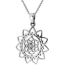 AeraVida Sacred Geometry Lotus Flower of Life Heart Sterling Silver Necklace