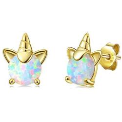 Liaya Hypoallergenic Stud Earrings - Opal Earrings Star/Leaf/Unicorn Cute Earrings Gifts for Women Girls and Kids,14K Gold Plated Sterling Silver Post Jewelry for Sensitive Ears