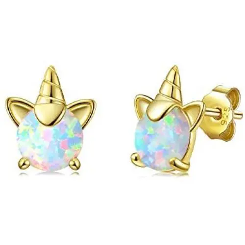 Liaya Hypoallergenic Stud Earrings - Opal Earrings Star/Leaf/Unicorn Cute Earrings Gifts for Women Girls and Kids,14K Gold Plated Sterling Silver Post Jewelry for Sensitive Ears