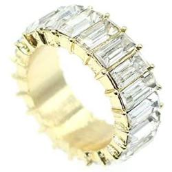 HSQYJ Rainbow Baguette Band Ring Eternity Band Cubic Zirconia Ring Gold Plated Fashion Luxury Jewelry Crystal Cocktail Rings for Women Girl Gift