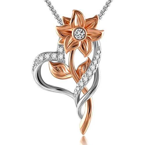 SNZM Heart Pendant Necklace for Women Sunflower Sunshine Necklace Christmas Jewelry Gift for Girls Daughter