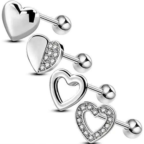 OUFER 4PCS Heart Helix Earrings 316L Surgical Steel Cartilage Earrings Women Gift Tragus Earrings Valentines Gift