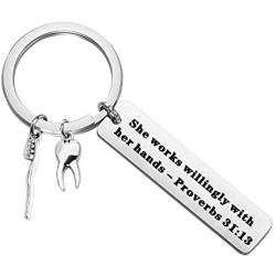 POTIY Dental Hygienist Gift Dentist Gift Religious Jewelry Bible Verse Keychain She Works Willingly with Her Hands Dentist Keychain Dentist Assistant Graduation Jewelry