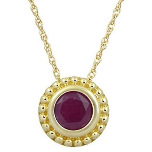 Jewelili 10K Yellow Gold 5 millimeter Amethyst Pendant Necklace, 18 Inches Rope Chain