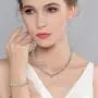 EVER FAITH Leaf Lace Full Pave Cubic Zirconia Wedding Necklace Bracelet Earrings Jewelry Set Silver-Tone