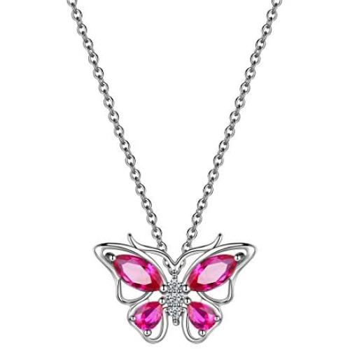 Hipunk 925 Sterling Silver Birthstone Butterfly Jewelry Women Crystal Animal Cute Butterflies Birthday Necklace/Earring/Ring/Bracelet Sets Birth Stone Statement Anniversary Jewellery