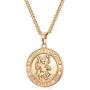 18k Gold Plated Coin Necklace Vintage Textured St Christopher Medal Patron Saint of Travelers Catholic Protection Pendant Necklace, Gold Tone Devotional&nb