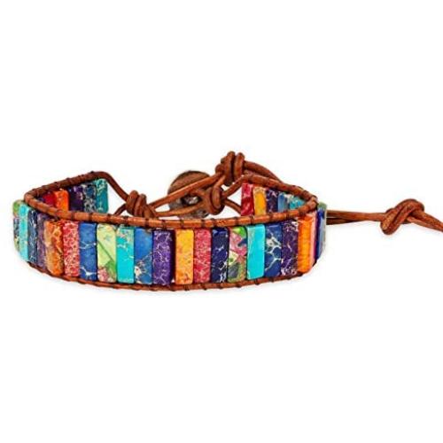 SPUNKYsoul Boho Beaded Handmade Wrap Leather Tube Crystal Stone Bracelet for Women