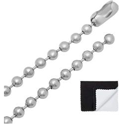 The Bling Factory Mens 6mm High-Polished Stainless Steel Ball Military Bead Chain Necklace