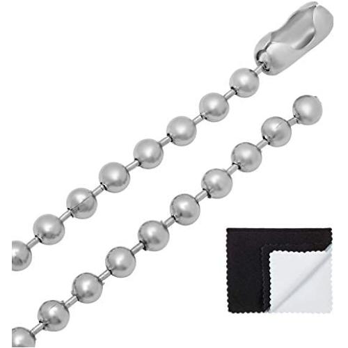 The Bling Factory Mens 6mm High-Polished Stainless Steel Ball Military Bead Chain Necklace