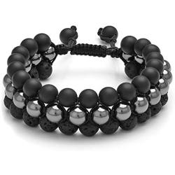 Top Plaza Mens Lava Rock Stone Essential Oil Diffuser Bracelet Chakra Yoga Healing Crystal Bracelet Natural Gemstone Beads Anxiety Bracelets Braided - 3 Layer