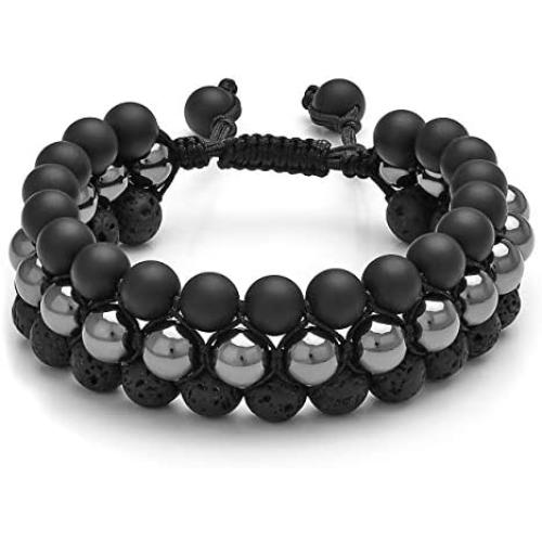 Top Plaza Mens Lava Rock Stone Essential Oil Diffuser Bracelet Chakra Yoga Healing Crystal Bracelet Natural Gemstone Beads Anxiety Bracelets Braided - 3 Layer