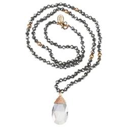 Niumike Crystal Beads Long Necklaces with Statement Transparent Pendant,100% Hand Braided Necklace