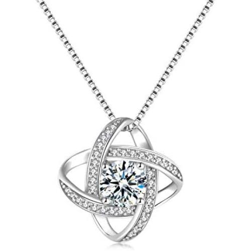 Jewlpire Love Knot Necklace for Women - 18K White Gold Plated Sterling Silver Cubic Zirconia Pendant Necklace - Best gift for your lover