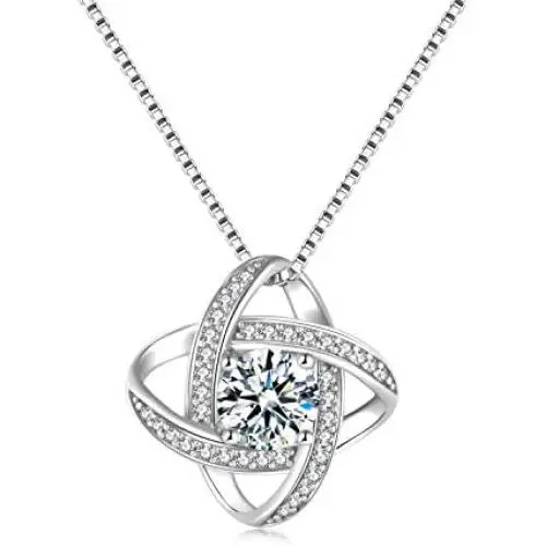 Jewlpire Love Knot Necklace for Women - 18K White Gold Plated Sterling Silver Cubic Zirconia Pendant Necklace - Best gift for your lover Jewlpire Love Knot Necklace for Women - 18K White Gold Plated Sterling Silver Cubic Zirconia Pendant Necklace - Best gift for your lover