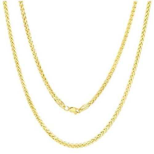 Nuragold 10k Yellow Gold 2.5mm Franco Rounded Palm Wheat Foxtail Spiga Chain Pendant Necklace, Mens Womens Lobster Lock 16'' 18'' 20'' 22'' 24'' 26'' 28'' 30''