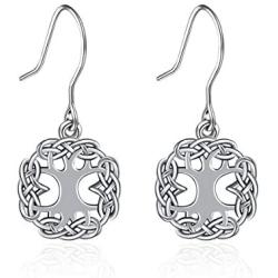 AEONSLOVE 925 Sterling Silver Tree of Life Drop Earrings Pendant Necklace Set, Jewelry Gift for Women