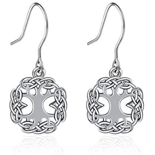 AEONSLOVE 925 Sterling Silver Tree of Life Drop Earrings Pendant Necklace Set, Jewelry Gift for Women