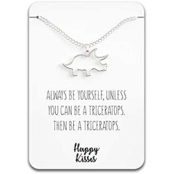 Happy Kisses Dinosaur Triceratops Necklace - Cute Pendant Gift for Women or Kids - Sweet & Funny Message Card