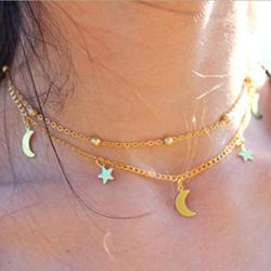 Avanlin Gypsy Layered Moon Necklaces Gold Star Pendant Necklace Beaded Choker Chain Jewelry for Women and Girls