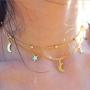 Avanlin Gypsy Layered Moon Necklaces Gold Star Pendant Necklace Beaded Choker Chain Jewelry for Women and Girls