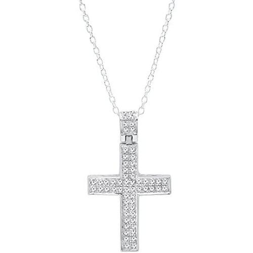 Dazzlingrock Collection 0.35 Carat (ctw) 10K Gold Round Diamond Ladies Cross Pendant 1/3 (Silver Chain Included)