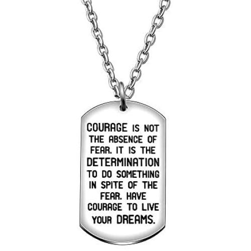 CAROMAY Pendant Necklace Inspirational Graduation Gift Courage is Not The Absence of Fear for Men Women Son Girls