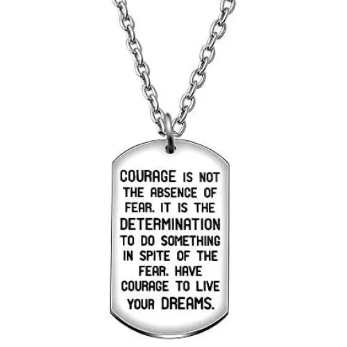 CAROMAY Pendant Necklace Inspirational Graduation Gift Courage is Not The Absence of Fear for Men Women Son Girls