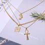 HUJUON 3-Layer Nefertiti Pharaoh Necklace. Punk Gold Egyptian Queen Cross Pendant Necklace,Hip Hop African Women Men Girls Jewelry