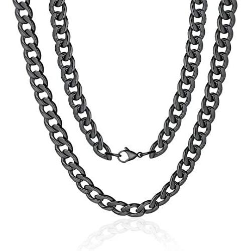 M MOOHAM 5MM 7MM 8MM 9MM 10MM 12MM Black Silver Gold Plated Stainless Steel Cuban Link Chain Necklace for Men Women 16-36 Inch