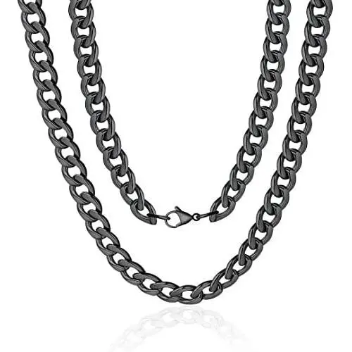 M MOOHAM 5MM 7MM 8MM 9MM 10MM 12MM Black Silver Gold Plated Stainless Steel Cuban Link Chain Necklace for Men Women 16-36 Inch