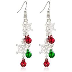 RareLove Three Layered Christmas Ring Bell Piercing Dangle Earrings Snowman Snowflake Silver Plated Alloy Holiday Jewelry For Women Girls