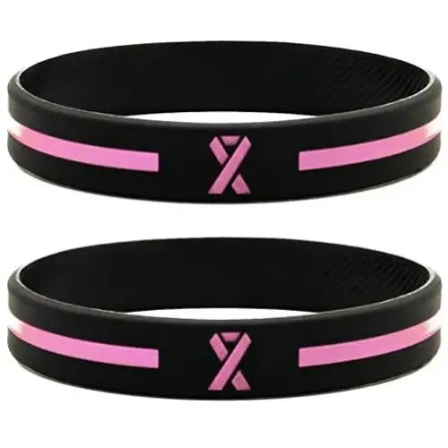 (12-pack) Breast Cancer Pink Awareness Ribbon Silicone Bracelets - Wholesale Pack of 1 Dozen Unisex Wristbands for Men Women - Cancer Survivor Hospital Gifts Party Favors Giveaways Goodie Bag Items