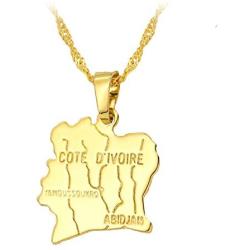 Gold Color Cote Divoire Map Pendant Necklace for Women Men Bijoux Femme Ivory Coast Map Jewelry