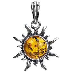 Light Amber Sterling Silver 925 Round Sun Pendant