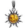 Light Amber Sterling Silver 925 Round Sun Pendant