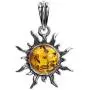 Light Amber Sterling Silver 925 Round Sun Pendant