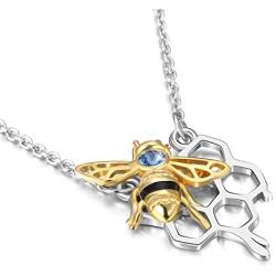 AOBOCO 925 Sterling Silver Honey Bumble Bee Necklace with Honeycomb, Fine Jewelry Gift for Women