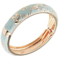 UJOY Cloisonne Indian Bangle Colored Crystal Gold Plated Hinge Cuff Bracelet Hollowed Bird Enamel Jewelry Gift 55C49