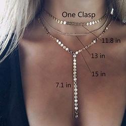 Hzacye Dainty Layered Choker Necklace Bar Disc Necklaces Coin Pendant Necklace 14K Gold Plated Layered Necklaces for Women