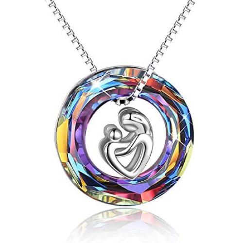 TOUPOP s925 Sterling Silver I Love You Mom Love Heart Best Mom Pendant Necklace Crystal Jewelry Gifts for Women Mom Mother Grandma Nana Wife Birthday Mothers Day