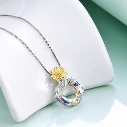 AOBOCO Sunflower Pendant Necklace for Women Sterling Silver, You Are My Sunshine Birthday Jewelry Gift for Daughter Girlfriend