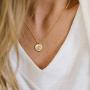 GUEMER 12 Birth Month Flower Pendant Necklace 18K Gold Plated Dainty Simple Month Birth Floral Disc Pendant Engrave Coin Necklace Minimalist Delicate Custom Personalized Jewelry Mom Daughter BFF Gift