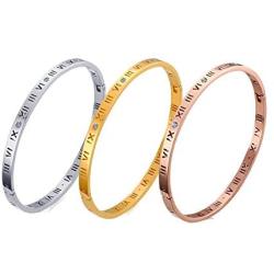 VNOX Stainless Steel Roman Numeral Bangle Bracelet Necklace Stud Earrings Women Grils Jewelry Set