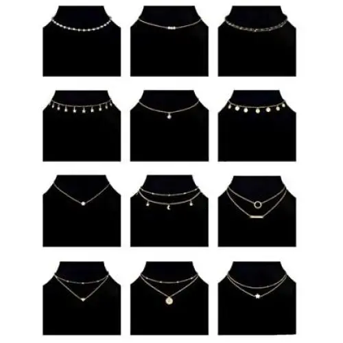 Ofeiyaa 12/16pcs Chain Gold Bead Necklace Coin Moon Star Pearl Pendant Chain Choker Multilayer Necklace Leather Cord Set for Women Men Adjustable Gold Tone
