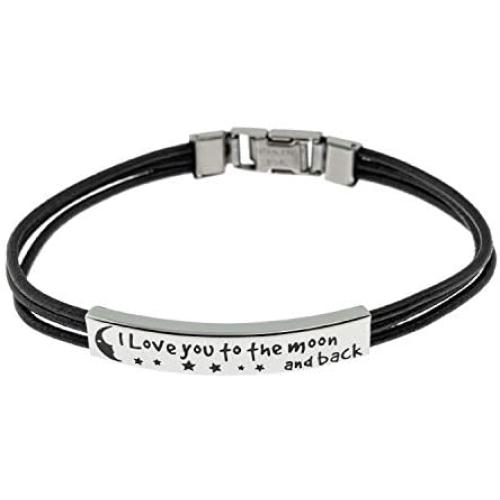 Joyful Sentiments Love Jewelry Stainless Steel I Love You to The Moon and Back Bracelet